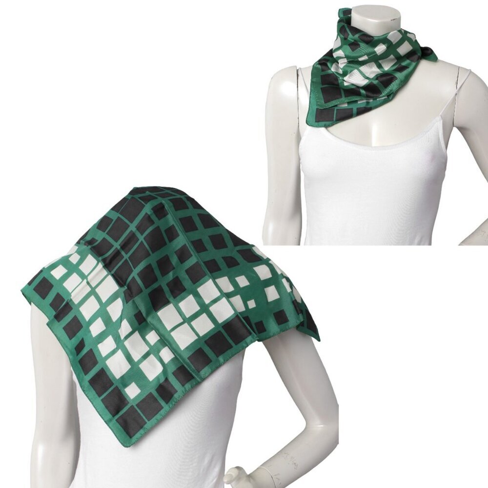 Vintage Geometric Poly Scarf Headscarf Retro Square Neckerchief Green Navy White